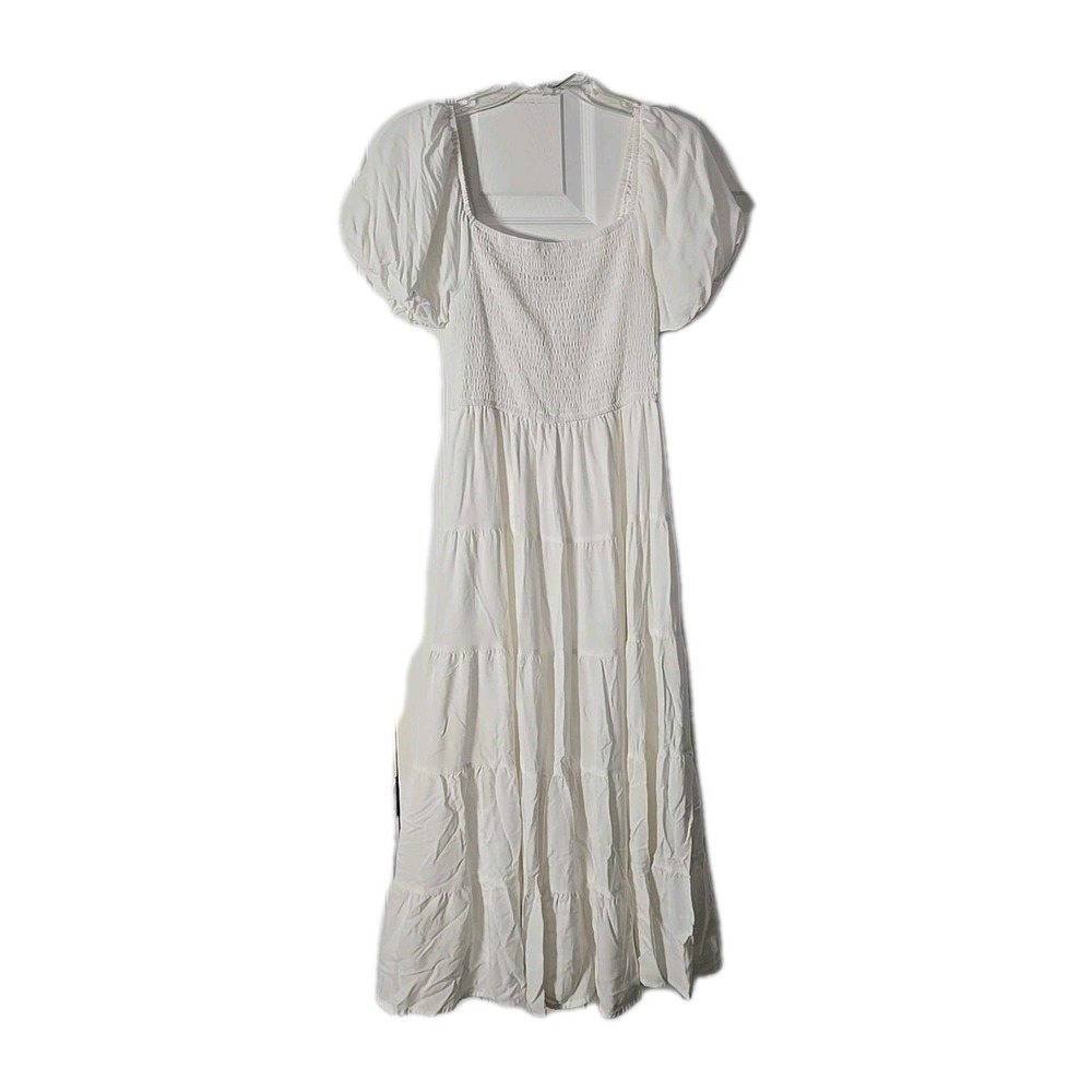 Zenica Womans Boho Puffie Dress Size Medium Short‎ Sleeve White